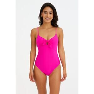 Trina Turk Women’s High Leg Tie Front One Piece Swimsuit – Size 2, Hot Pink NWT